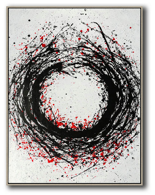 Huge Abstract Painting On Canvas,Hand-Painted Black And White Minimal Painting On Canvas,Acrylic Painting On Canvas